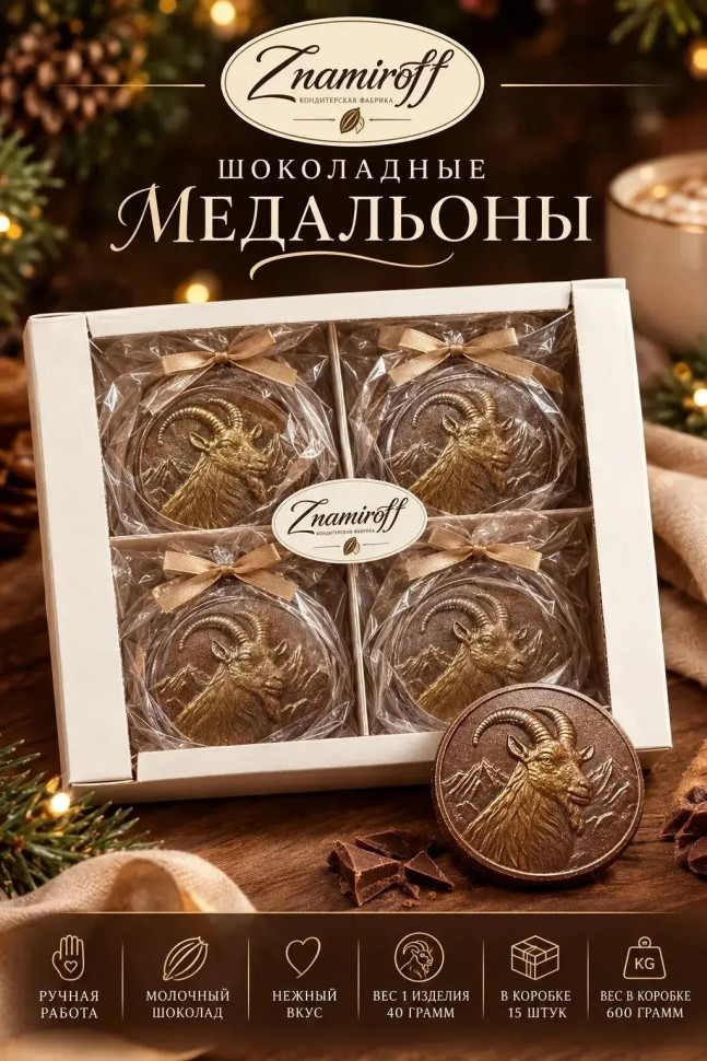  Фигурный шоколад Медальоны Козлики(15шт по 40г) в Рассказове